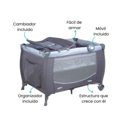 CORRAL CUNA CIELO GREY DOTS INFANTI KDD-930 GREY DOTS