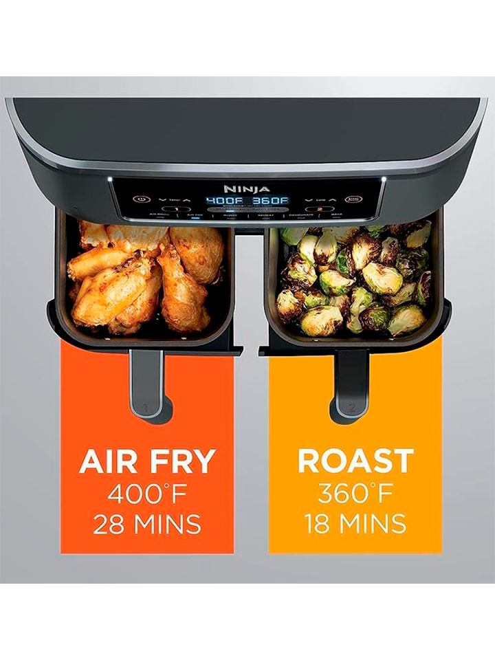 NINJA, Freidora De Aire Foodi, 8 QT, 6 En 1, DualZone, Con 2 Cestas Independientes Para Freír