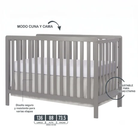 CUNA DE MADERA GRIS SENCILLA PLANA