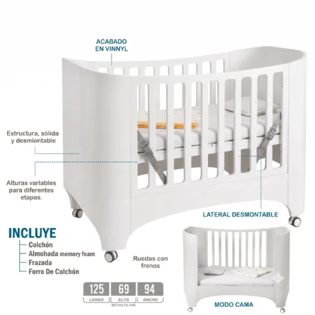 CUNA DE MADERA BLANCA MODERNA OVALADA
